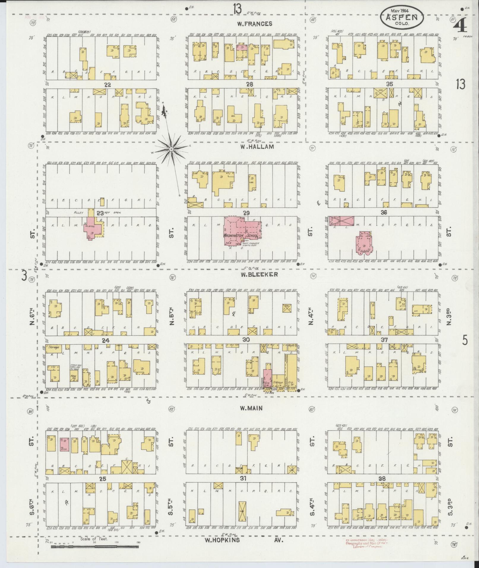 Sanborn Fire Insurance Map from Aspen, Pitkin County, Colorado (1904), Sheet #0004 - Historic Sanborn Fire Insurance Map Print, vintage old map wall art, antique decor, genealogy gift, Colorado Colorado map