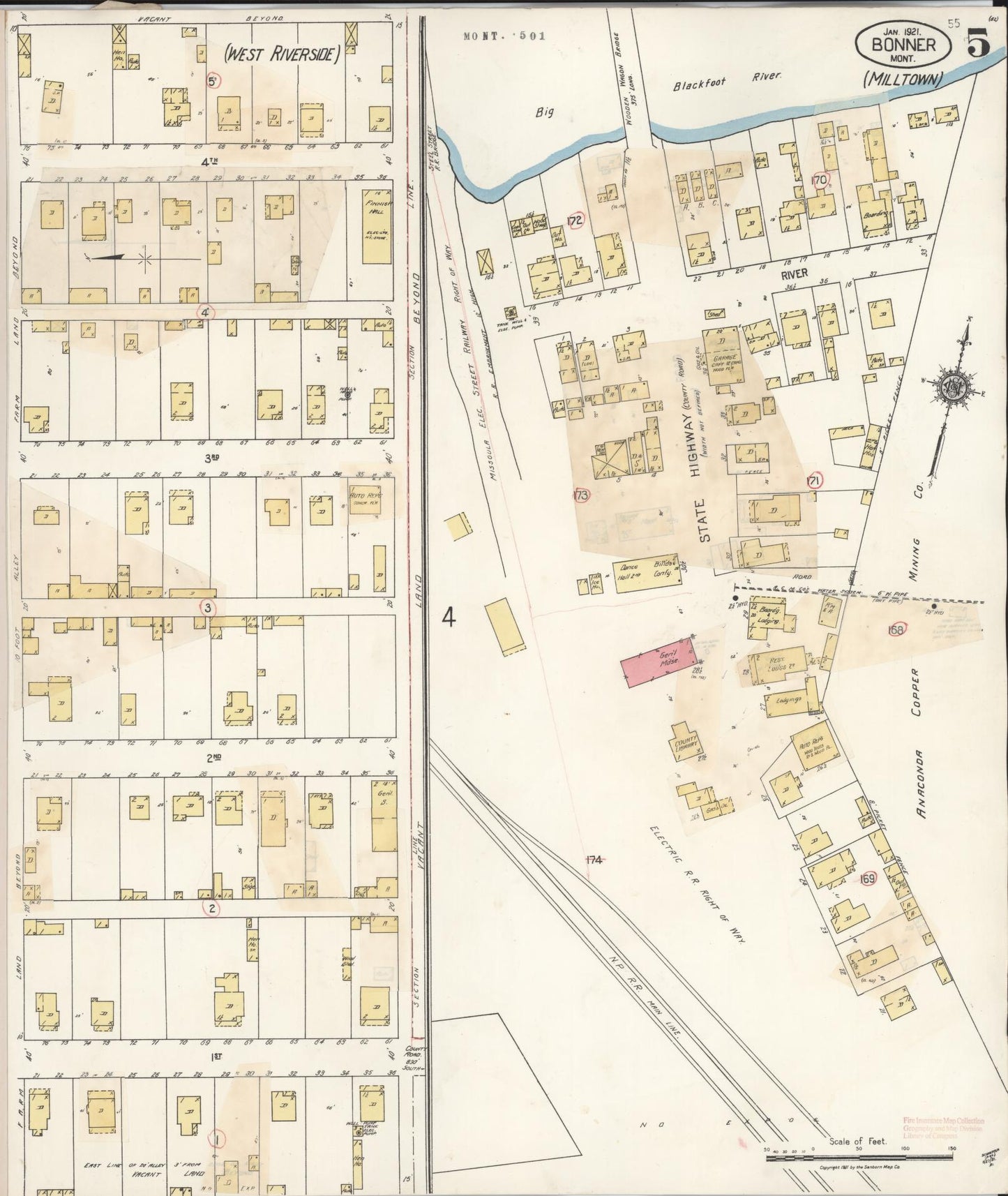 Sanborn Fire Insurance Map from Bonner, Missoula County, Montana (1932), Sheet #0005 - Complete Map Set gallery image, historic Sanborn map, vintage wall art, Montana Montana