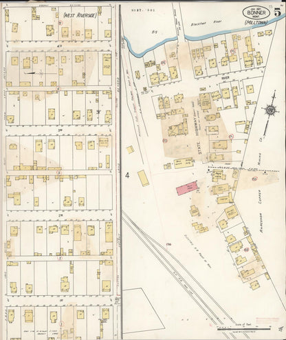 Sanborn Fire Insurance Map from Bonner, Missoula County, Montana (1932), Sheet #0005 - Complete Map Set gallery image, historic Sanborn map, vintage wall art, Montana Montana