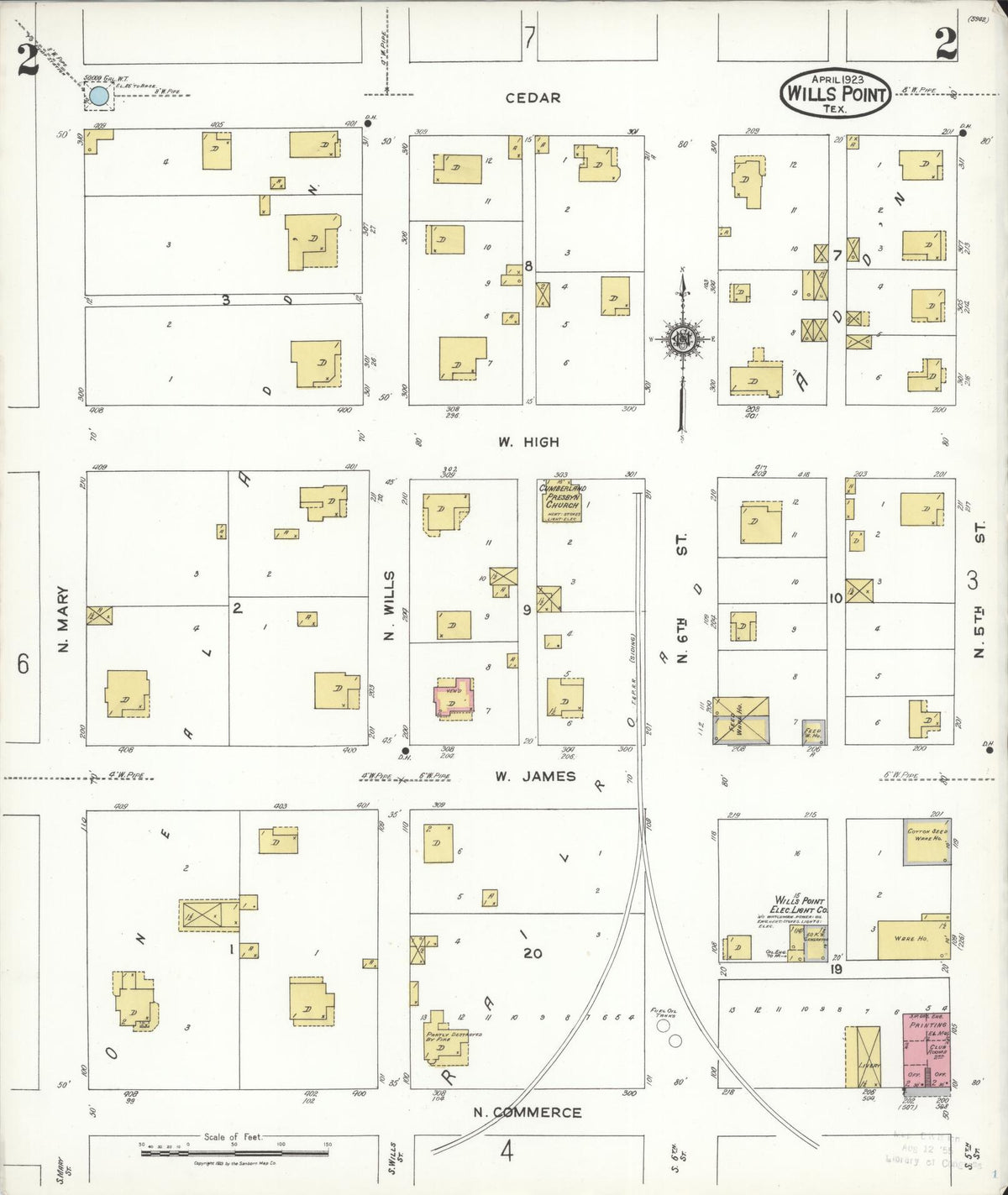 Sanborn Fire Insurance Map from Wills Point, Van Zandt County, Texas (1923), Sheet #0002 - Historic Sanborn Fire Insurance Map Print, vintage old map wall art, antique decor, genealogy gift, Texas Texas map