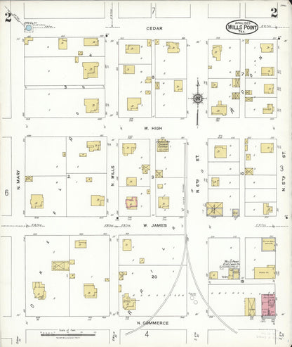 Sanborn Fire Insurance Map from Wills Point, Van Zandt County, Texas (1923), Sheet #0002 - Historic Sanborn Fire Insurance Map Print, vintage old map wall art, antique decor, genealogy gift, Texas Texas map