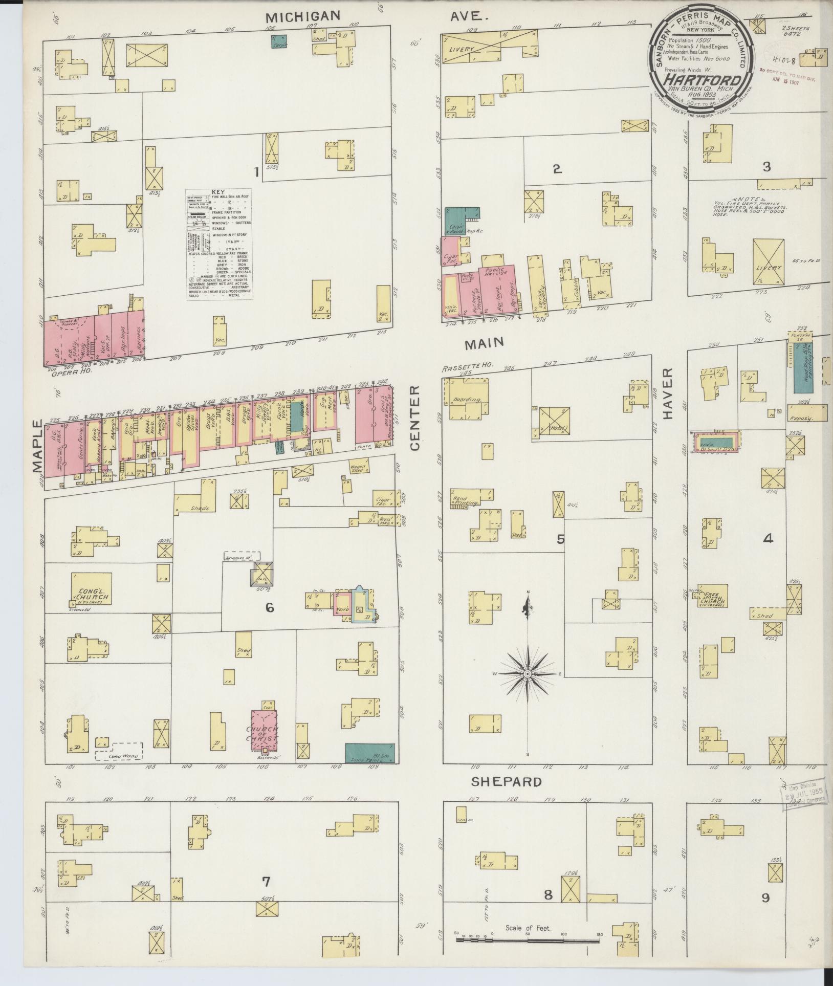 Sanborn Fire Insurance Map from Hartford, Van Buren County, Michigan (1893), Sheet #0001 - Complete Map Set gallery image, historic Sanborn map, vintage wall art, Michigan Michigan