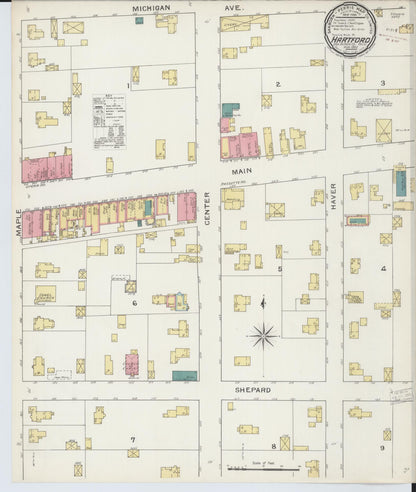 Sanborn Fire Insurance Map from Hartford, Van Buren County, Michigan (1893), Sheet #0001 - Complete Map Set gallery image, historic Sanborn map, vintage wall art, Michigan Michigan