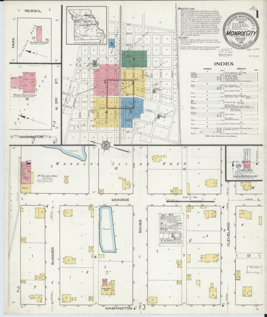 Sanborn Fire Insurance Map from Monroe City, Monroe County, Missouri. (1916) – Historic Sanborn Fire Insurance Map Print