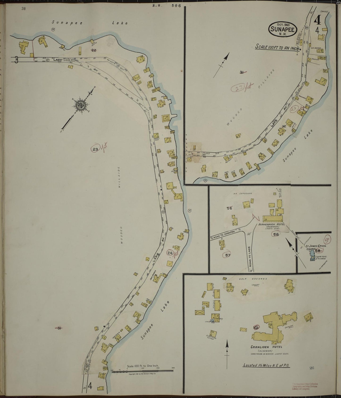 Sanborn Fire Insurance Map from Sunapee, Sullivan County, New Hampshire (1936), Sheet #0004 - Complete Map Set gallery image, historic Sanborn map, vintage wall art, New Hampshire New Hampshire