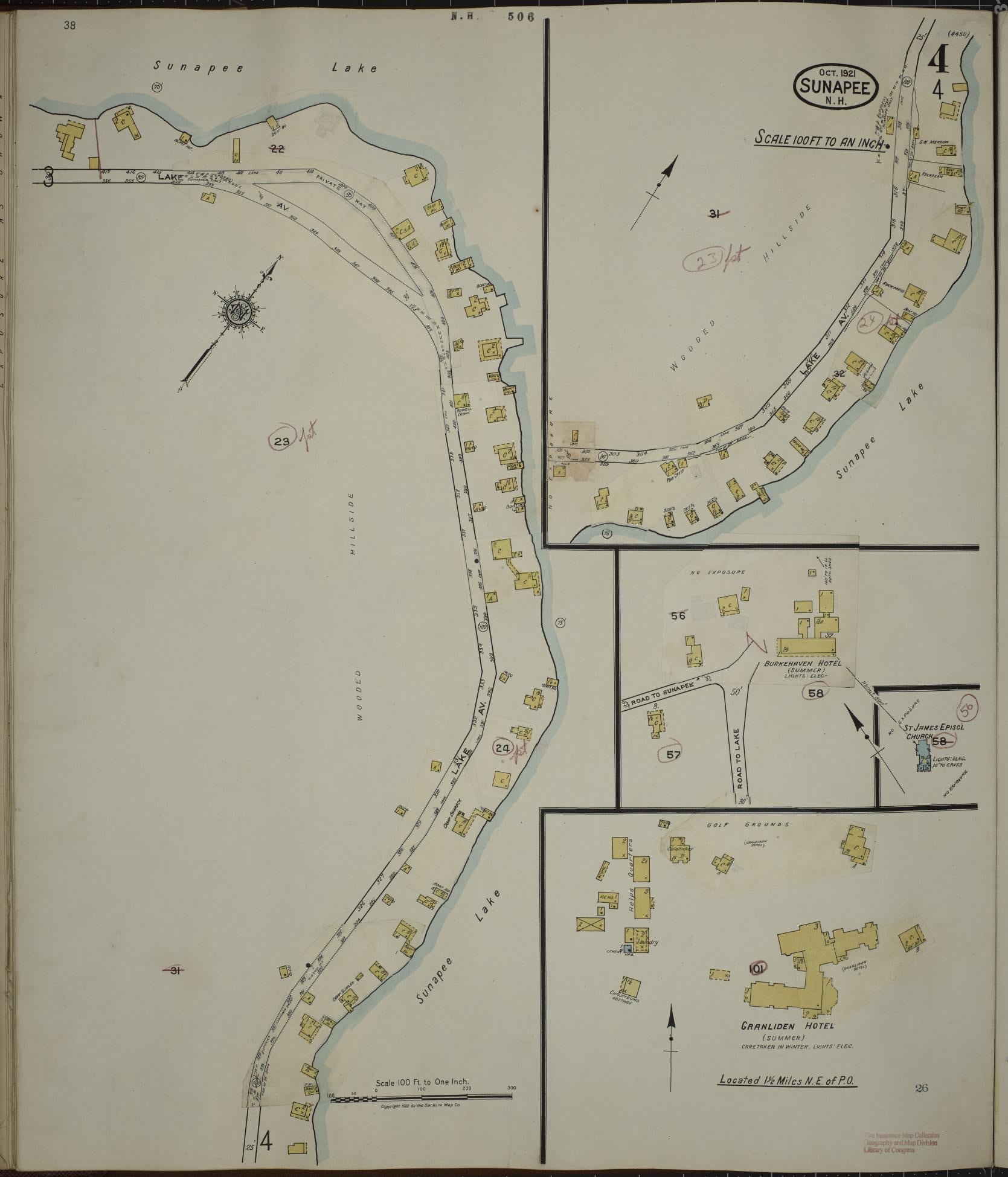 Sanborn Fire Insurance Map from Sunapee, Sullivan County, New Hampshire (1936), Sheet #0004 - Complete Map Set gallery image, historic Sanborn map, vintage wall art, New Hampshire New Hampshire