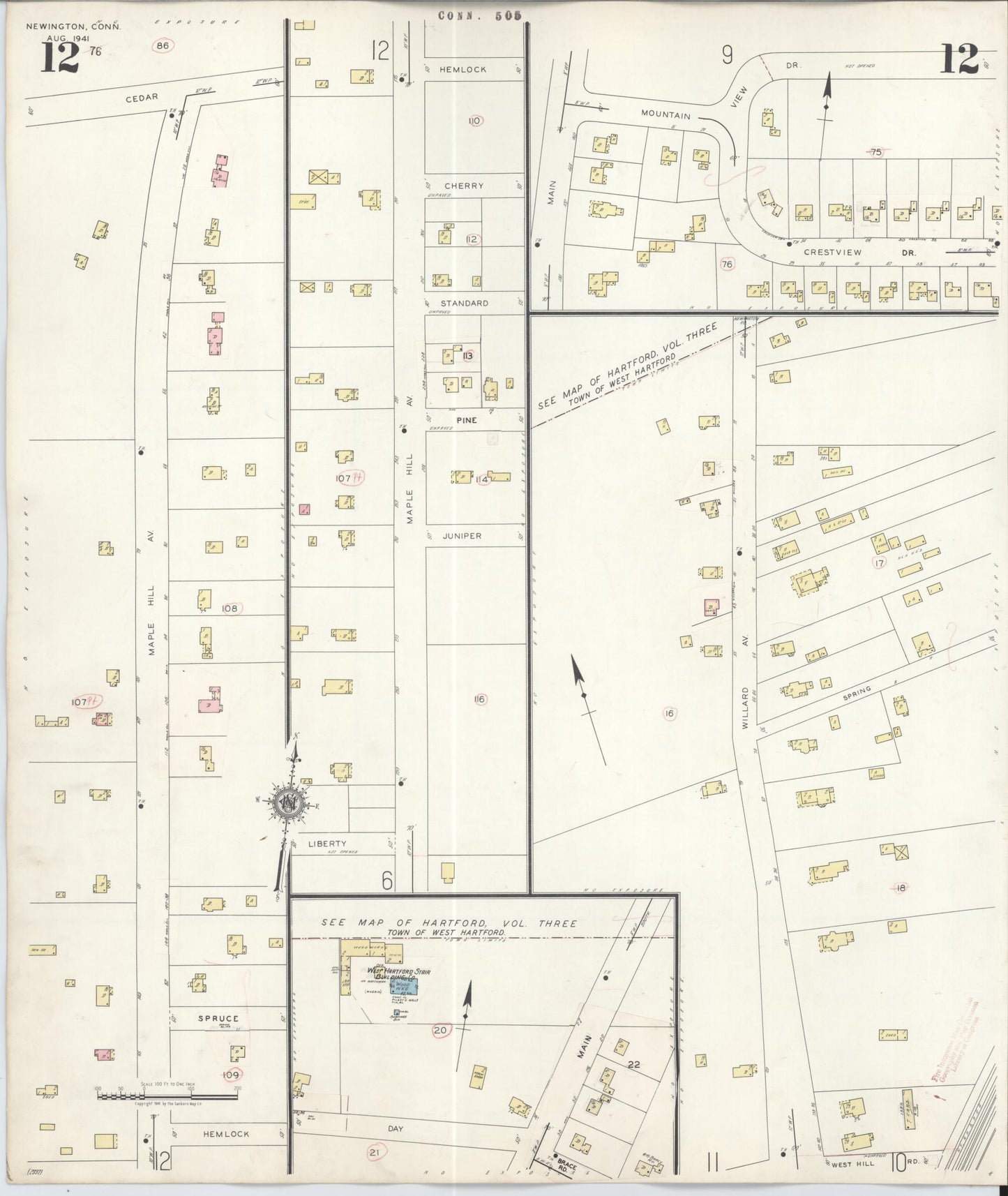 Sanborn Fire Insurance Map from Newington, Hartford County, Connecticut (1947), Sheet #0012 - Complete Map Set gallery image, historic Sanborn map, vintage wall art, Connecticut Connecticut