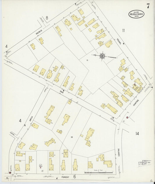 Sanborn Fire Insurance Map from Middleboro, Plymouth County, Massachusetts (1912), Sheet #0007 - Historic Sanborn Fire Insurance Map Print, vintage old map wall art, antique decor, genealogy gift, Massachusetts Massachusetts map