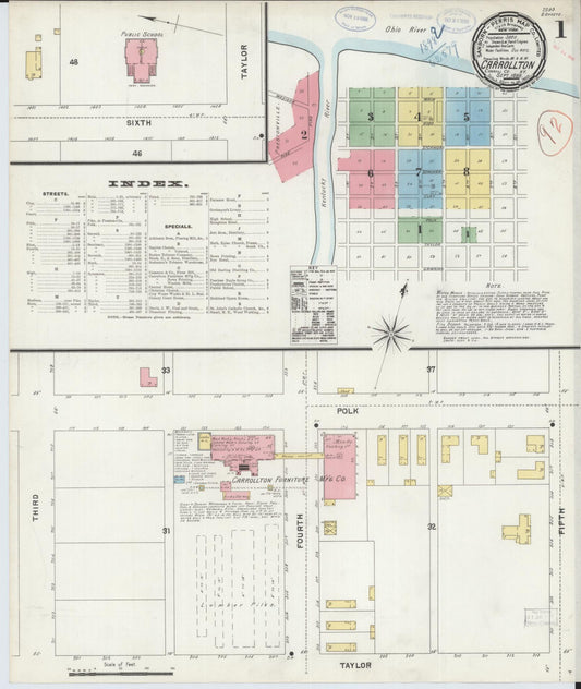Sanborn Fire Insurance Map from Carrollton, Carroll County, Kentucky (1898), Sheet #0001 - Complete Map Set gallery image, historic Sanborn map, vintage wall art, Kentucky Kentucky