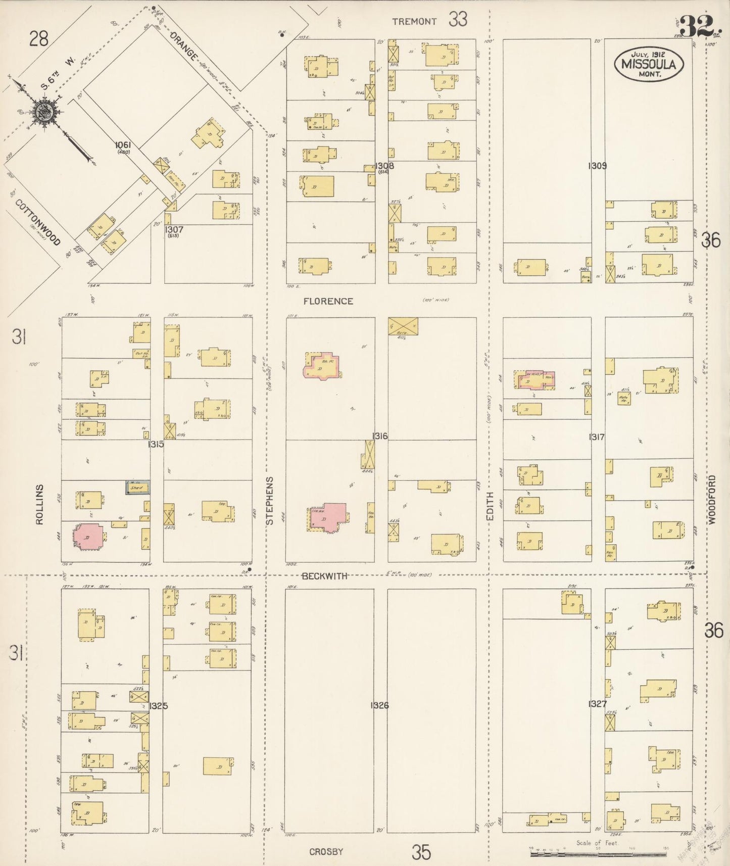 Sanborn Fire Insurance Map from Missoula, Missoula County, Montana (1912), Sheet #0032 - Complete Map Set gallery image, historic Sanborn map, vintage wall art, Montana Montana