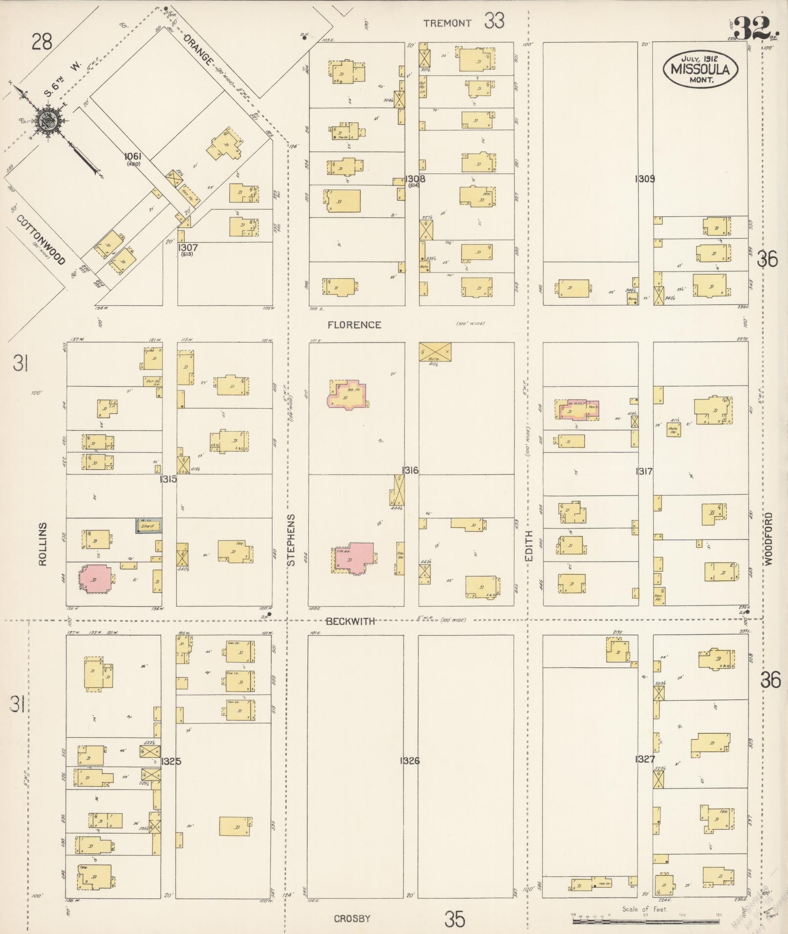 Sanborn Fire Insurance Map from Missoula, Missoula County, Montana (1912), Sheet #0032 - Complete Map Set gallery image, historic Sanborn map, vintage wall art, Montana Montana