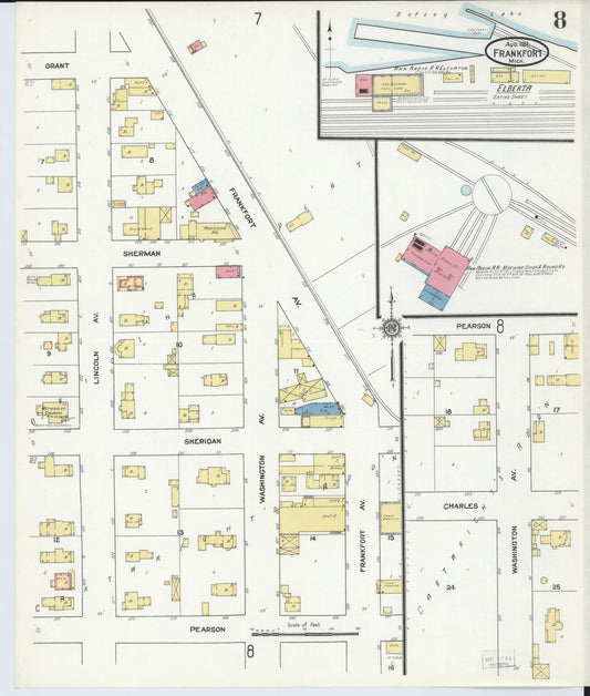 Sanborn Fire Insurance Map from Frankfort, Benzie County, Michigan (1911), Sheet #0008 - Historic Sanborn Fire Insurance Map Print, vintage old map wall art, antique decor, genealogy gift, Michigan Michigan map
