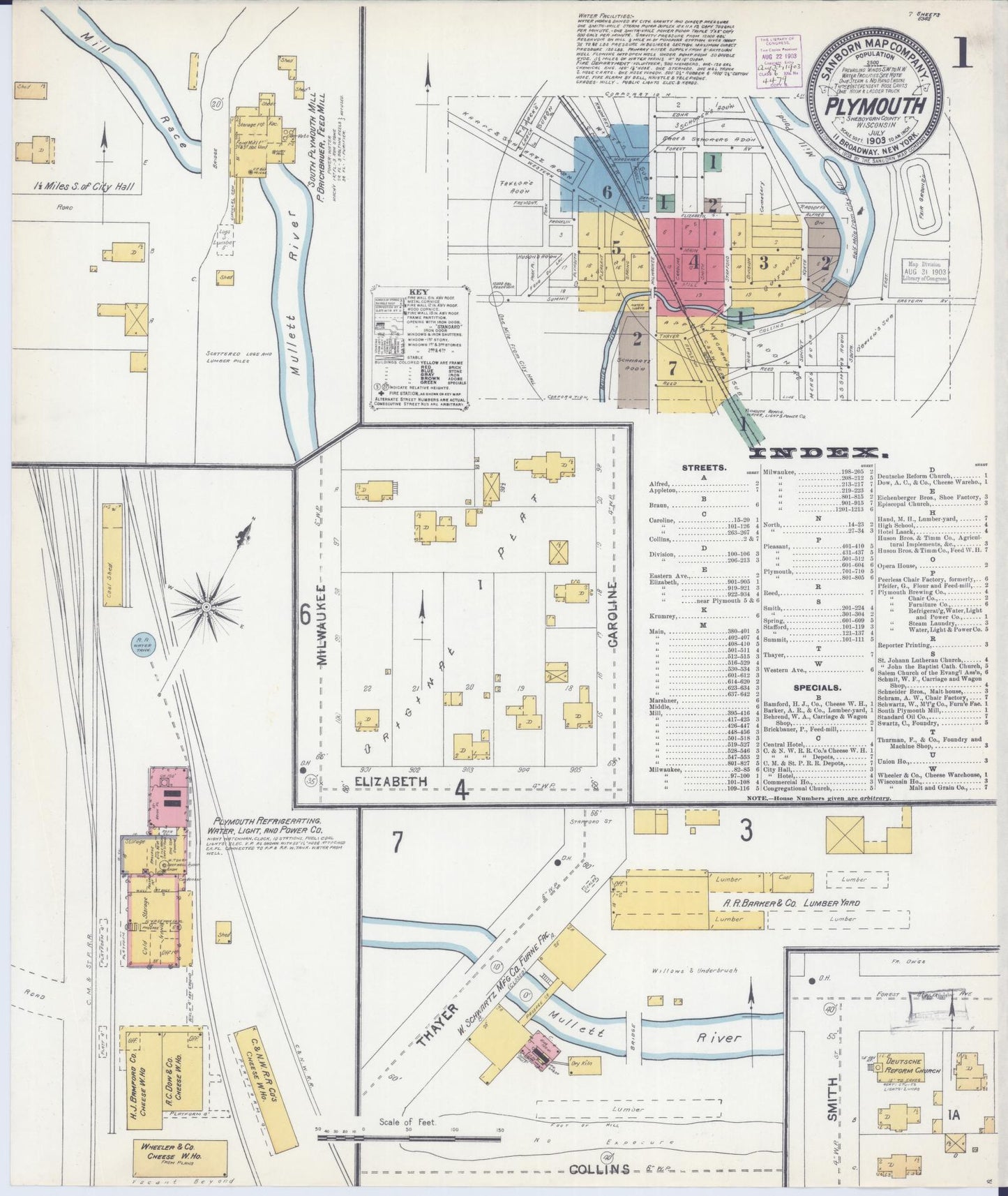 Sanborn Fire Insurance Map from Plymouth, Sheboygan County, Wisconsin (1903), Sheet #0001 - Historic Sanborn Fire Insurance Map Print, vintage old map wall art, antique decor, genealogy gift, Wisconsin Wisconsin map