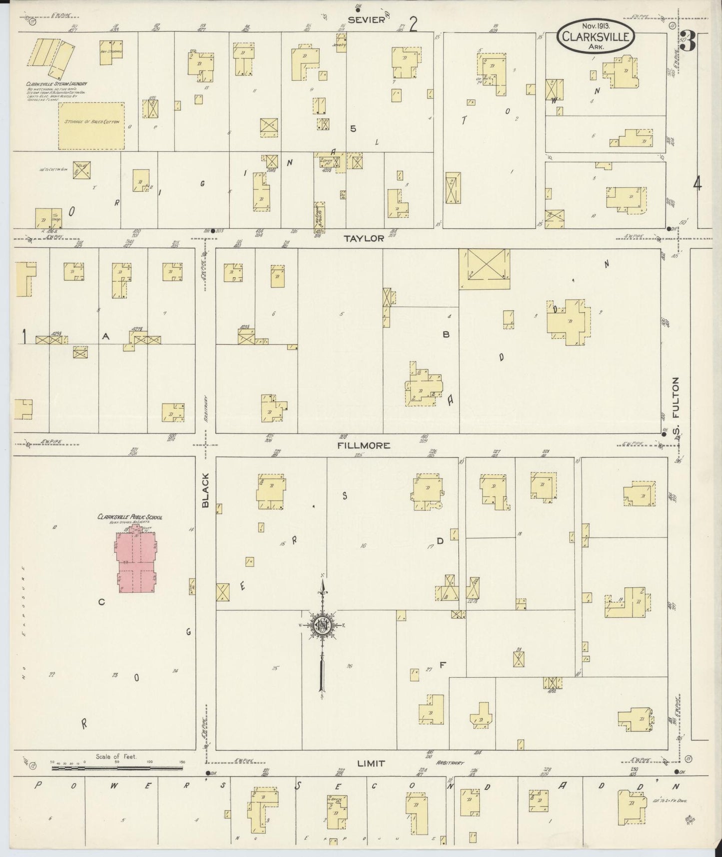 Sanborn Fire Insurance Map from Clarksville, Johnson County, Arkansas (1913), Sheet #0003 - Complete Map Set gallery image, historic Sanborn map, vintage wall art, Arkansas Arkansas