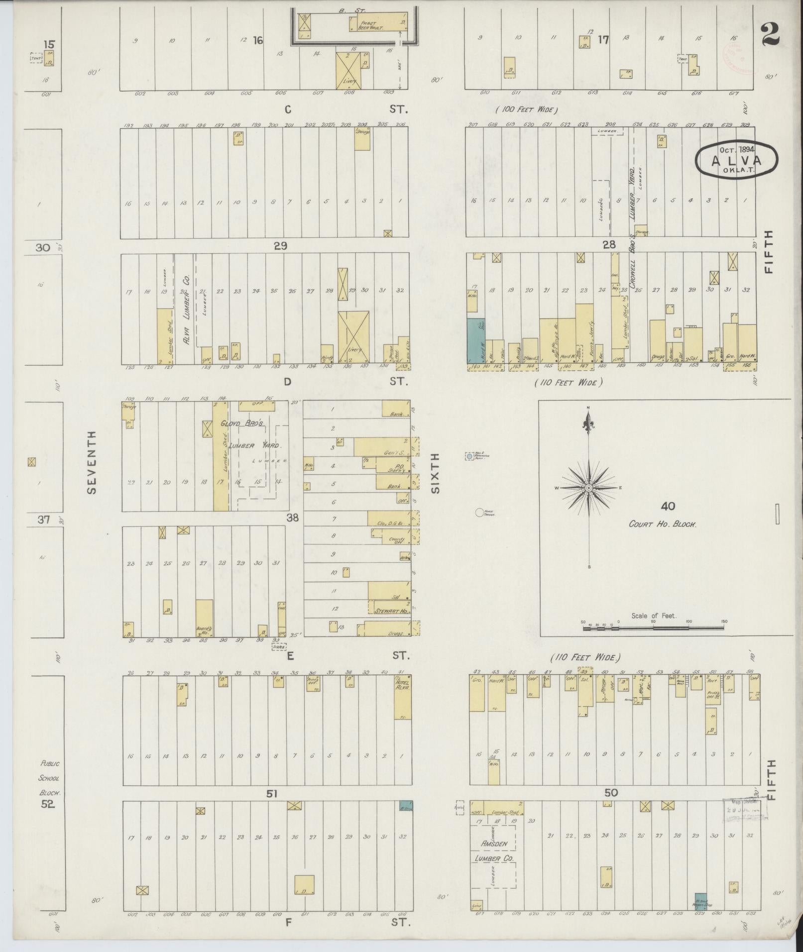 Sanborn Fire Insurance Map from Alva, Woods County, Oklahoma (1894), Sheet #0002 - Historic Sanborn Fire Insurance Map Print, vintage old map wall art, antique decor, genealogy gift, Oklahoma Oklahoma map