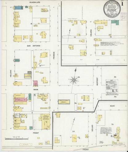 Sanborn Fire Insurance Map from Runge, Karnes County, Texas (1907), Sheet #0001 - Complete Map Set gallery image, historic Sanborn map, vintage wall art, Texas Texas