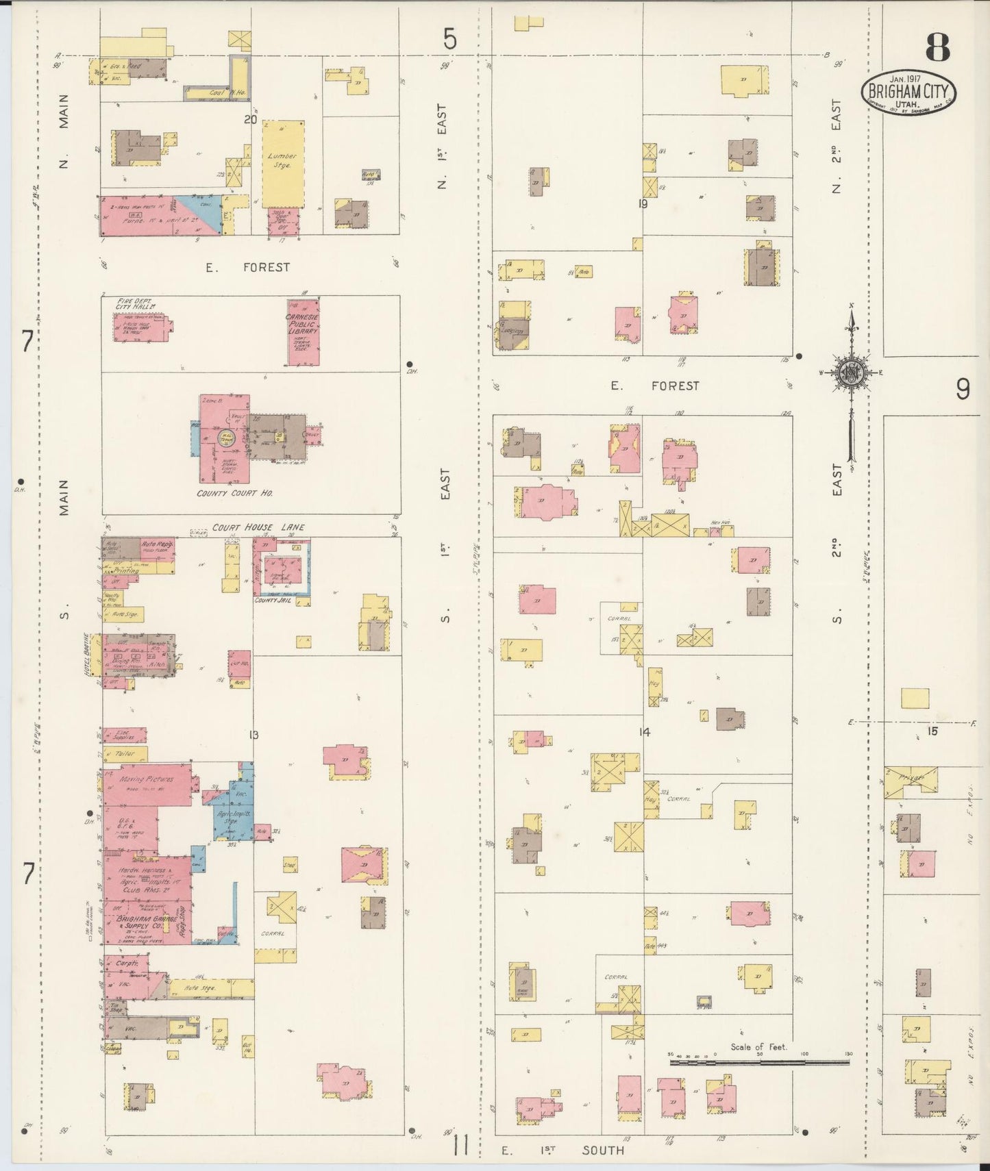 Sanborn Fire Insurance Map from Brigham City, Box Elder County, Utah (1917), Sheet #0008 - Complete Map Set gallery image, historic Sanborn map, vintage wall art, Utah Utah