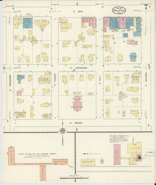 Sanborn Fire Insurance Map from Waupun, Dodge and Fond du Lac Counties, Wisconsin (1913), Sheet #0007 - Historic Sanborn Fire Insurance Map Print, vintage old map wall art, antique decor, genealogy gift, Wisconsin Wisconsin map