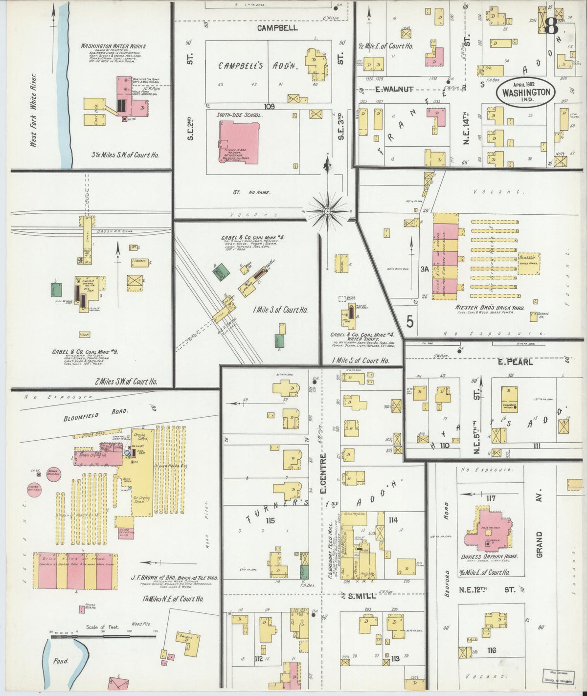Sanborn Fire Insurance Map from Washington, Daviess County, Indiana (1902), Sheet #0008 - Complete Map Set gallery image, historic Sanborn map, vintage wall art, Washington Washington