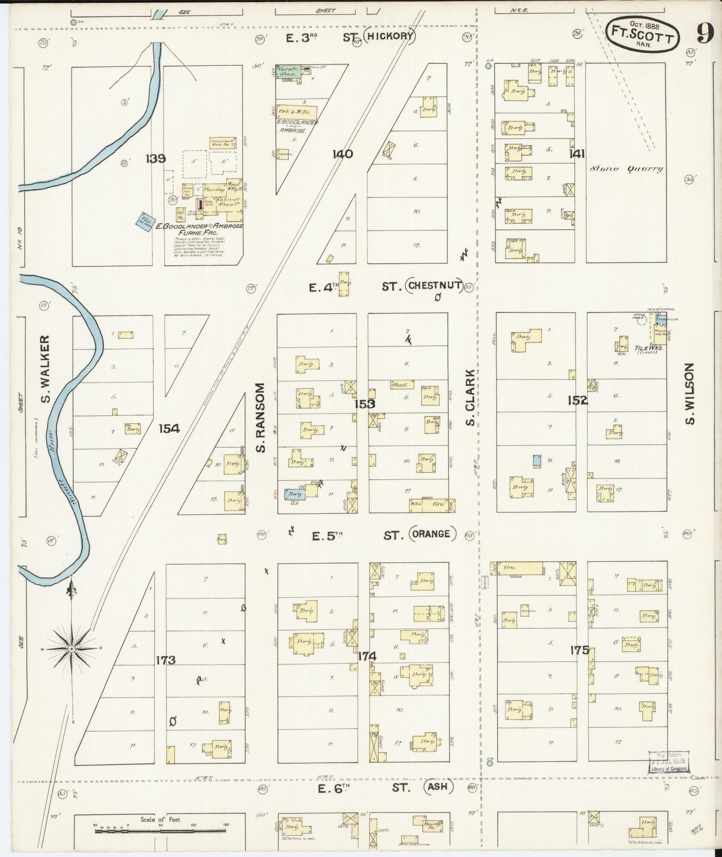 Sanborn Fire Insurance Map from Fort Scott, Bourbon County, Kansas (1888), Sheet #0009 - Historic Sanborn Fire Insurance Map Print, vintage old map wall art, antique decor, genealogy gift, Kansas Kansas map
