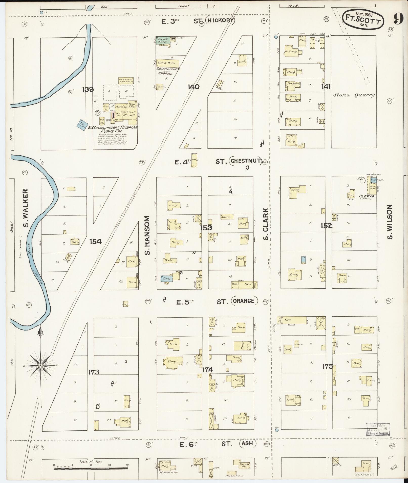 Sanborn Fire Insurance Map from Fort Scott, Bourbon County, Kansas (1888), Sheet #0009 - Historic Sanborn Fire Insurance Map Print, vintage old map wall art, antique decor, genealogy gift, Kansas Kansas map