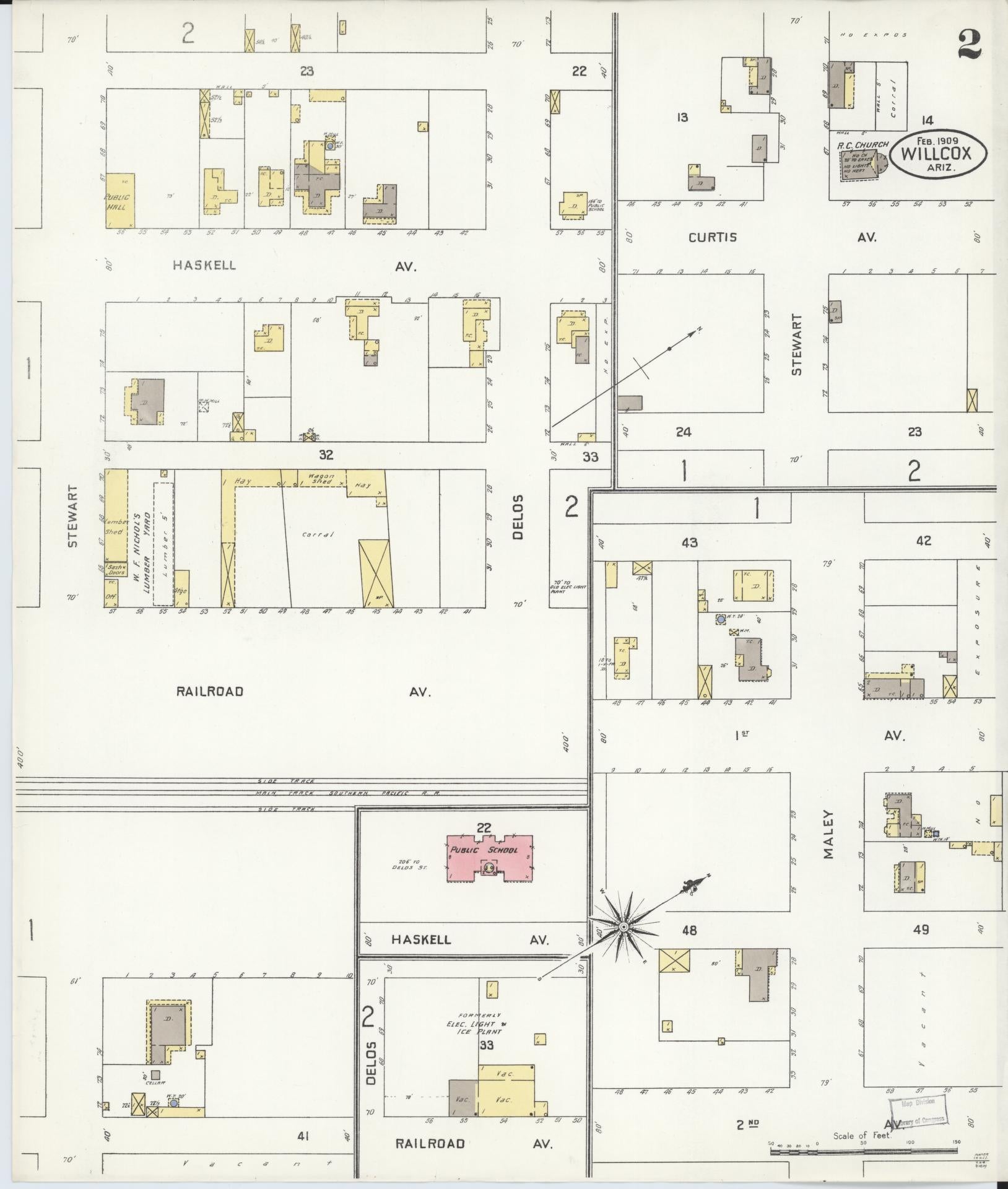 Sanborn Fire Insurance Map from Willcox, Cochise County, Arizona (1909), Sheet #0002 - Historic Sanborn Fire Insurance Map Print, vintage old map wall art, antique decor, genealogy gift, Arizona Arizona map