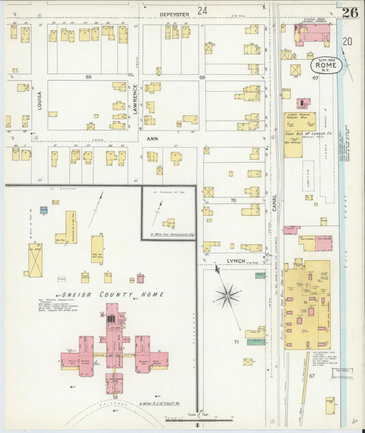 Sanborn Fire Insurance Map from Rome, Oneida County, New York (1904), Sheet #0026 - Historic Sanborn Fire Insurance Map Print, vintage old map wall art, antique decor, genealogy gift, New York New York map