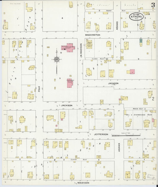 Sanborn Fire Insurance Map from Athens, Menard County, Illinois (1909), Sheet #0003 - Historic Sanborn Fire Insurance Map Print, vintage old map wall art, antique decor, genealogy gift, Illinois Illinois map