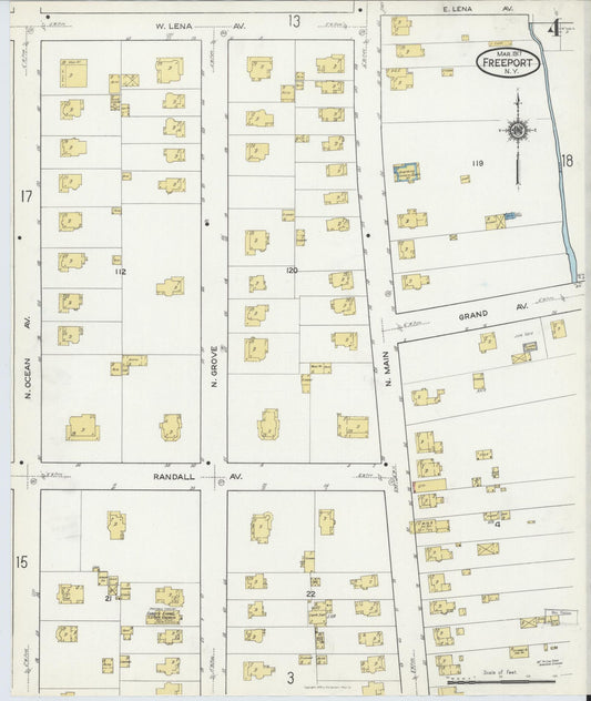 Sanborn Fire Insurance Map from Freeport, Nassau County, New York (1917), Sheet #0004 - Historic Sanborn Fire Insurance Map Print, vintage old map wall art, antique decor, genealogy gift, New York New York map