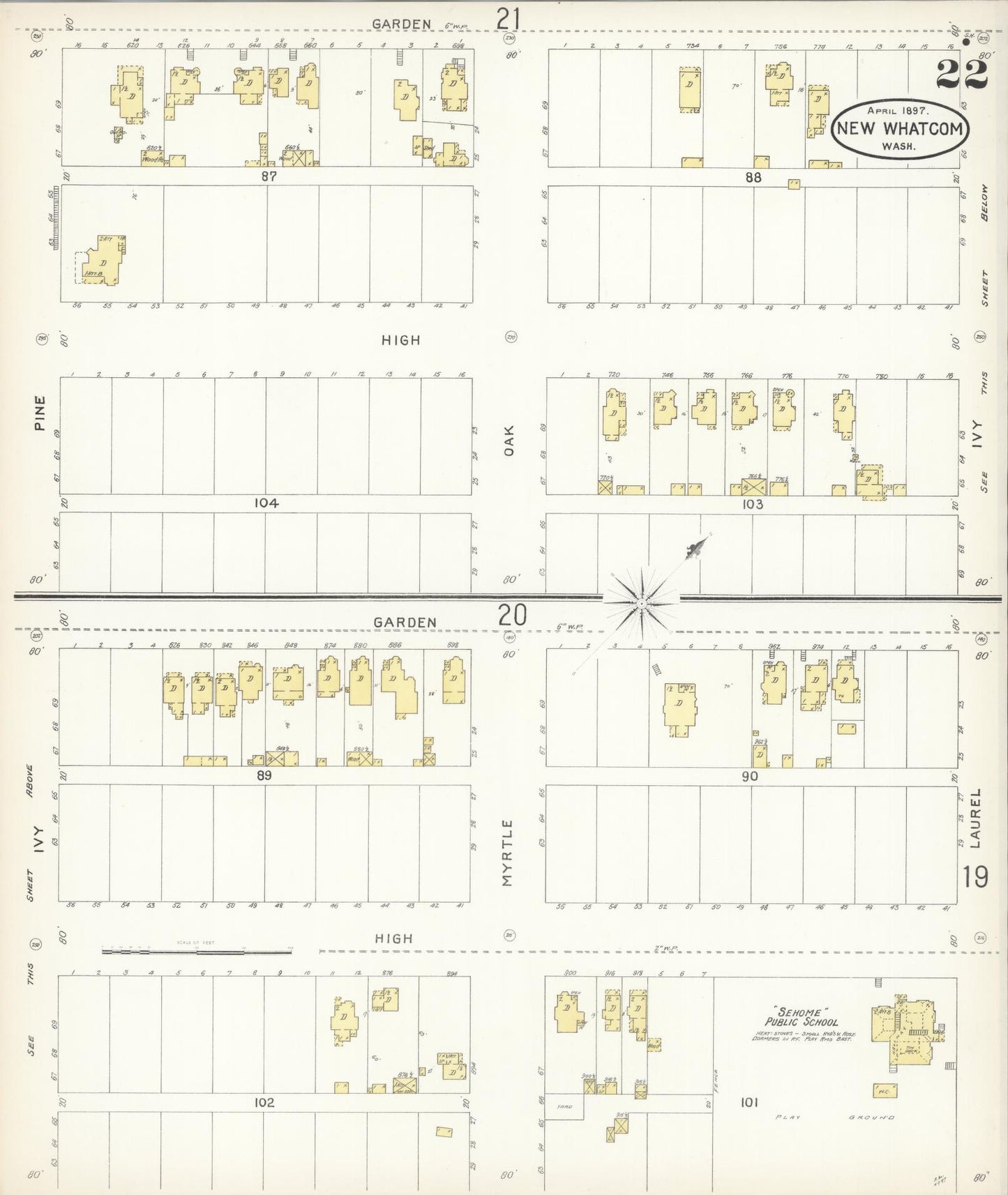 Sanborn Fire Insurance Map from New Whatcom, Whatcom County, Washington (1897), Sheet #0022 - Complete Map Set gallery image, historic Sanborn map, vintage wall art, Washington Washington