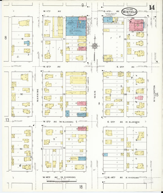 Sanborn Fire Insurance Map from Winfield, Cowley County, Kansas (1918), Sheet #0014 - Historic Sanborn Fire Insurance Map Print, vintage old map wall art, antique decor, genealogy gift, Kansas Kansas map