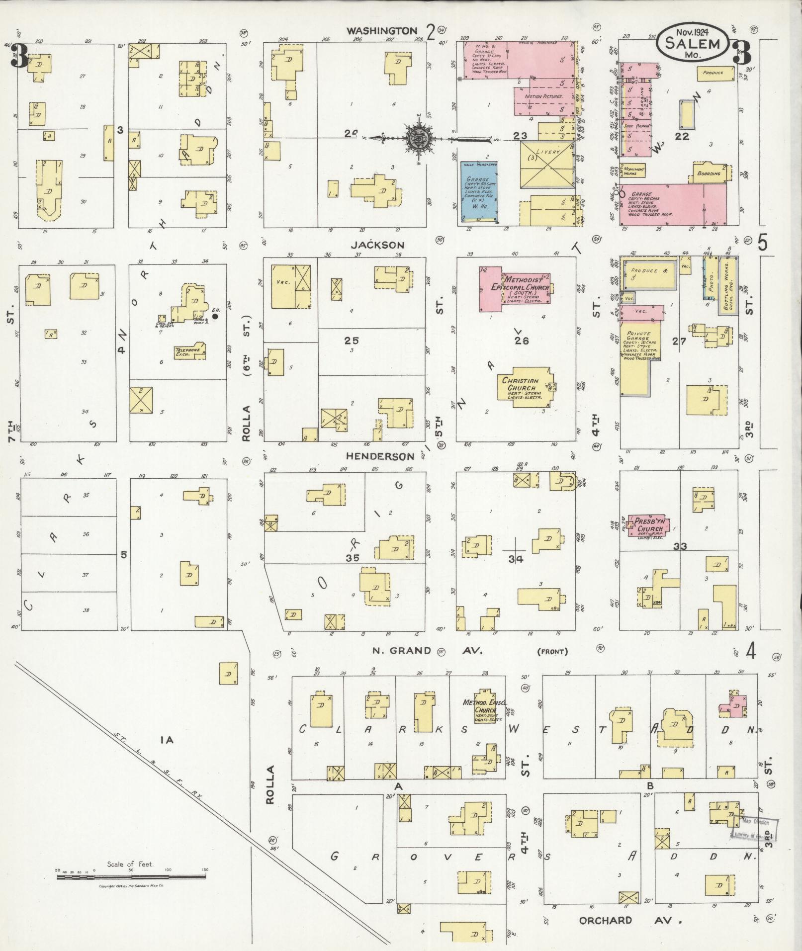 Sanborn Fire Insurance Map from Salem, Dent County, Missouri (1924), Sheet #0003 - Complete Map Set gallery image, historic Sanborn map, vintage wall art, Missouri Missouri