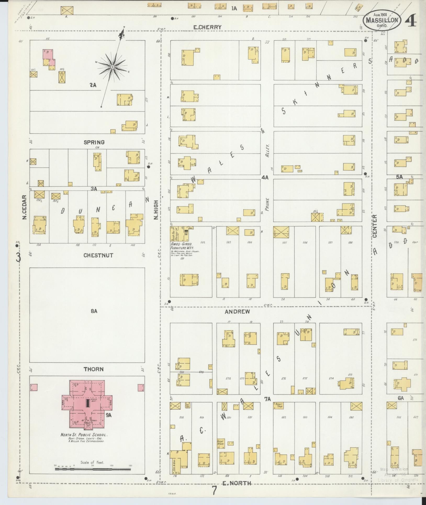 Sanborn Fire Insurance Map from Massillon, Stark County, Ohio (1901), Sheet #0004 - Historic Sanborn Fire Insurance Map Print, vintage old map wall art, antique decor, genealogy gift, Ohio Ohio map