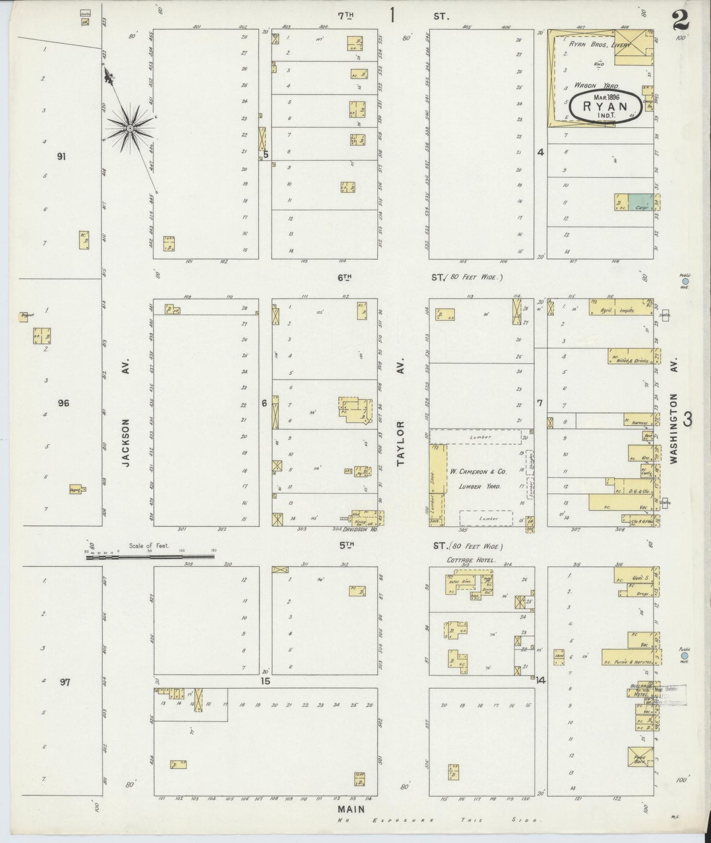Sanborn Fire Insurance Map from Ryan, Jefferson County, Oklahoma (1896), Sheet #0002 - Historic Sanborn Fire Insurance Map Print, vintage old map wall art, antique decor, genealogy gift, Oklahoma Oklahoma map