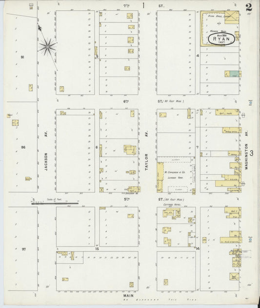 Sanborn Fire Insurance Map from Ryan, Jefferson County, Oklahoma (1896), Sheet #0002 - Historic Sanborn Fire Insurance Map Print, vintage old map wall art, antique decor, genealogy gift, Oklahoma Oklahoma map
