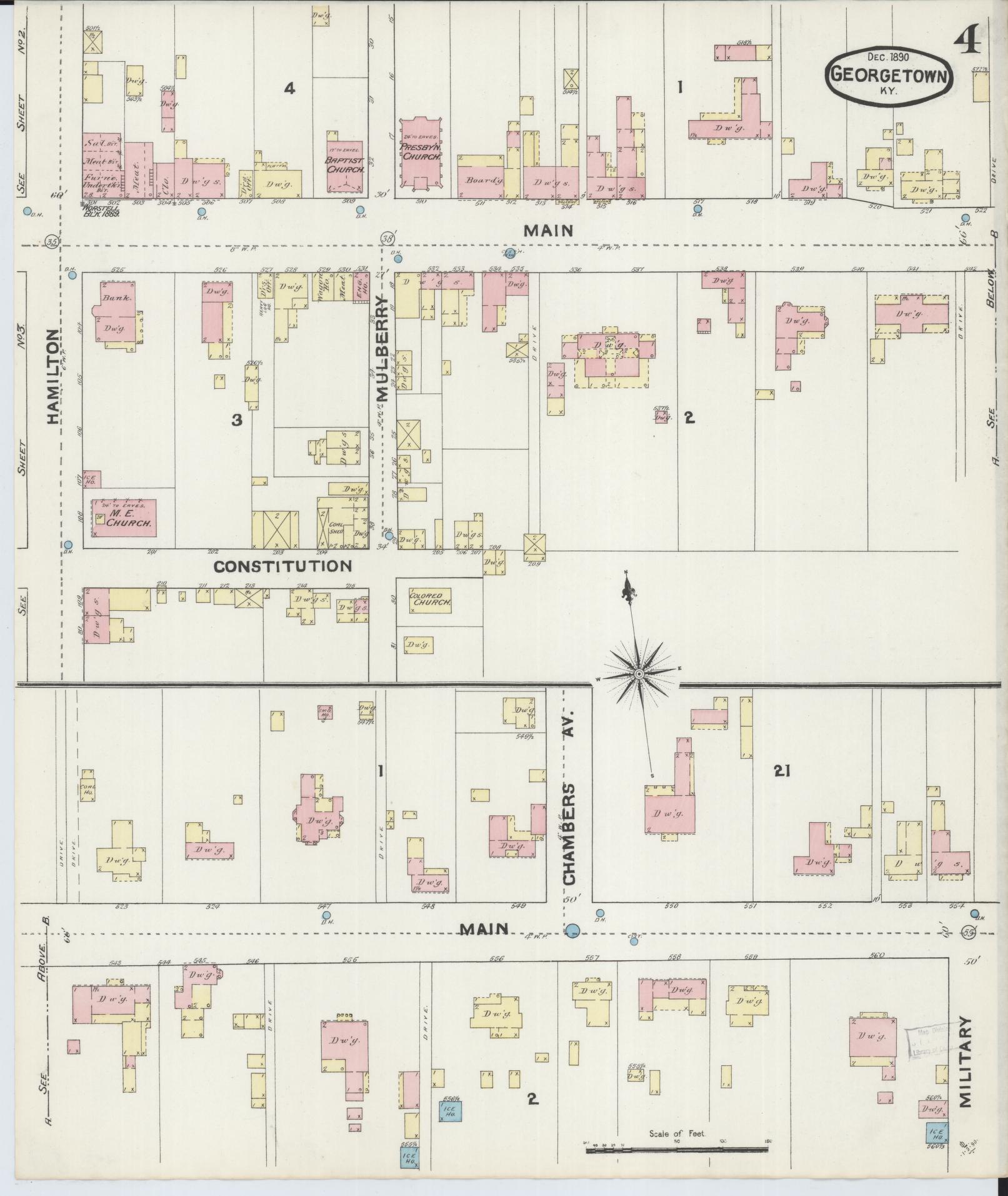 Sanborn Fire Insurance Map from Georgetown, Scott County, Kentucky (1890), Sheet #0004 - Historic Sanborn Fire Insurance Map Print, vintage old map wall art, antique decor, genealogy gift, Kentucky Kentucky map