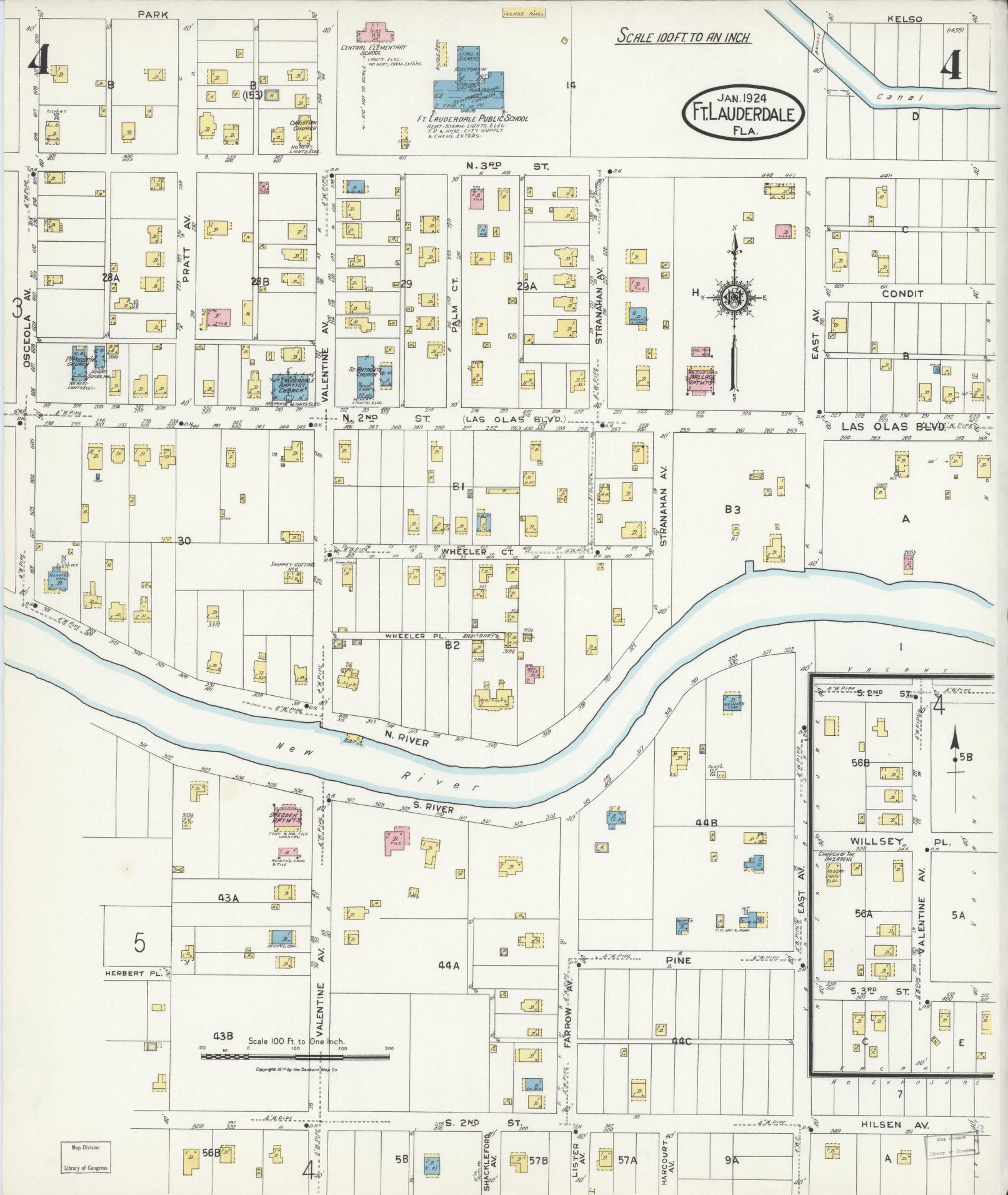 Sanborn Fire Insurance Map from Fort Lauderdale, Broward County, Florida (1924), Sheet #0004 - Complete Map Set gallery image, historic Sanborn map, vintage wall art, Florida Florida