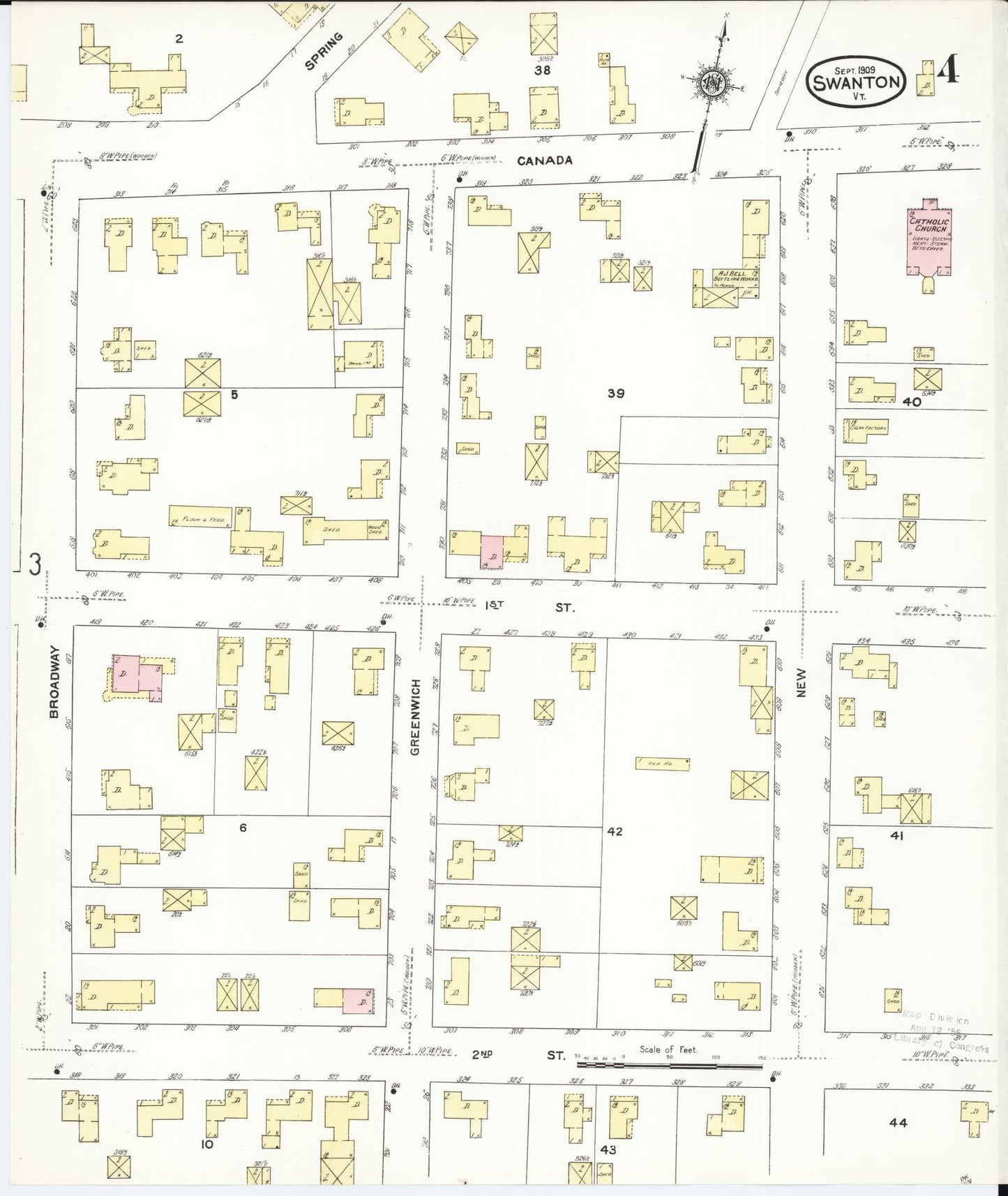 Sanborn Fire Insurance Map from Swanton, Franklin County, Vermont (1909), Sheet #0004 - Complete Map Set gallery image, historic Sanborn map, vintage wall art, Vermont Vermont