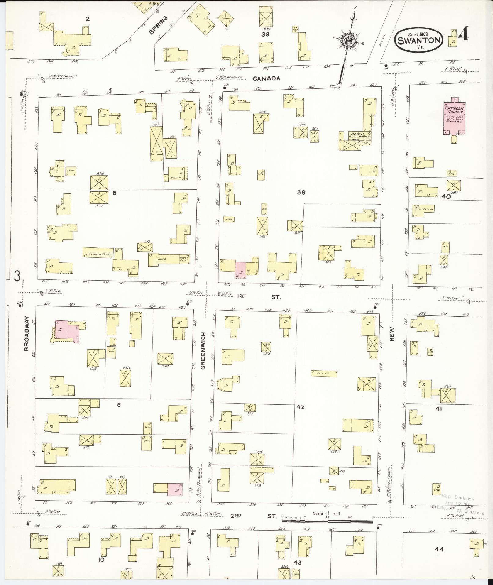 Sanborn Fire Insurance Map from Swanton, Franklin County, Vermont (1909), Sheet #0004 - Complete Map Set gallery image, historic Sanborn map, vintage wall art, Vermont Vermont