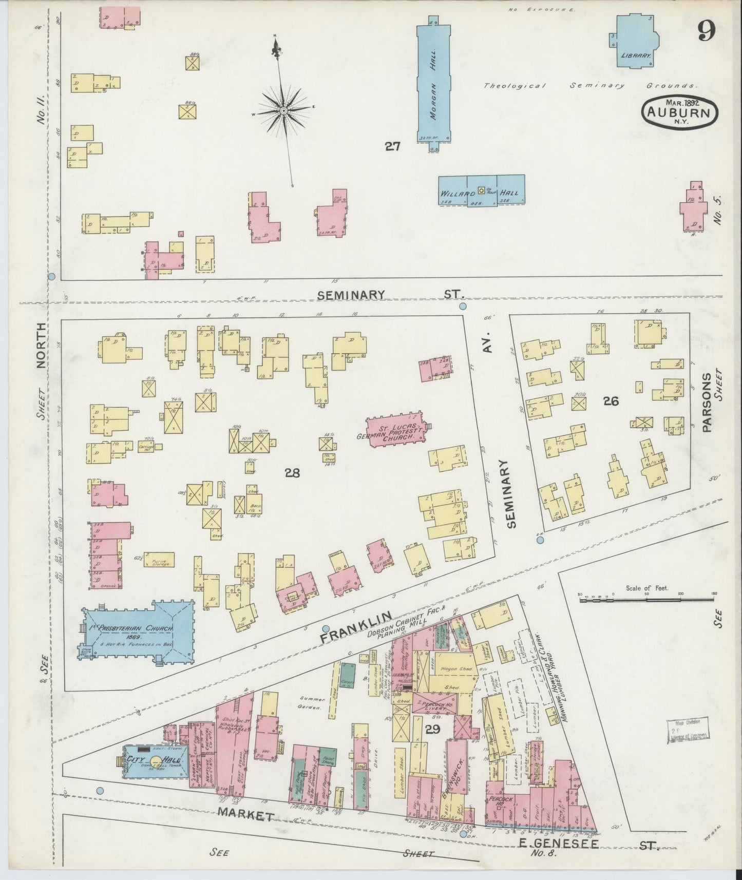 Sanborn Fire Insurance Map from Auburn, Cayuga County, New York (1892), Sheet #0009 - Complete Map Set gallery image, historic Sanborn map, vintage wall art, New York New York
