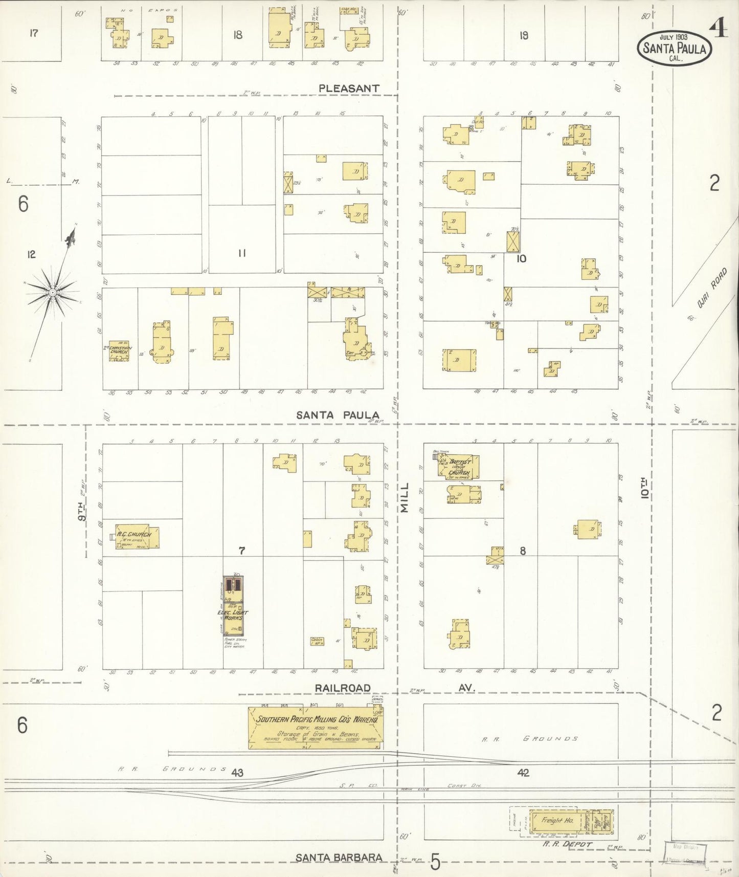Sanborn Fire Insurance Map from Santa Paula, Ventura County, California (1903), Sheet #0004 - Complete Map Set gallery image, historic Sanborn map, vintage wall art, California California