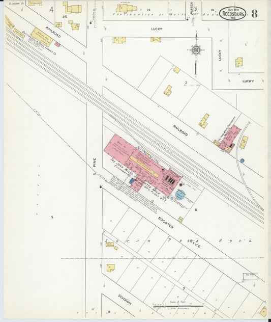 Sanborn Fire Insurance Map from Reedsburg, Sauk County, Wisconsin (1918), Sheet #0008 - Historic Sanborn Fire Insurance Map Print, vintage old map wall art, antique decor, genealogy gift, Wisconsin Wisconsin map