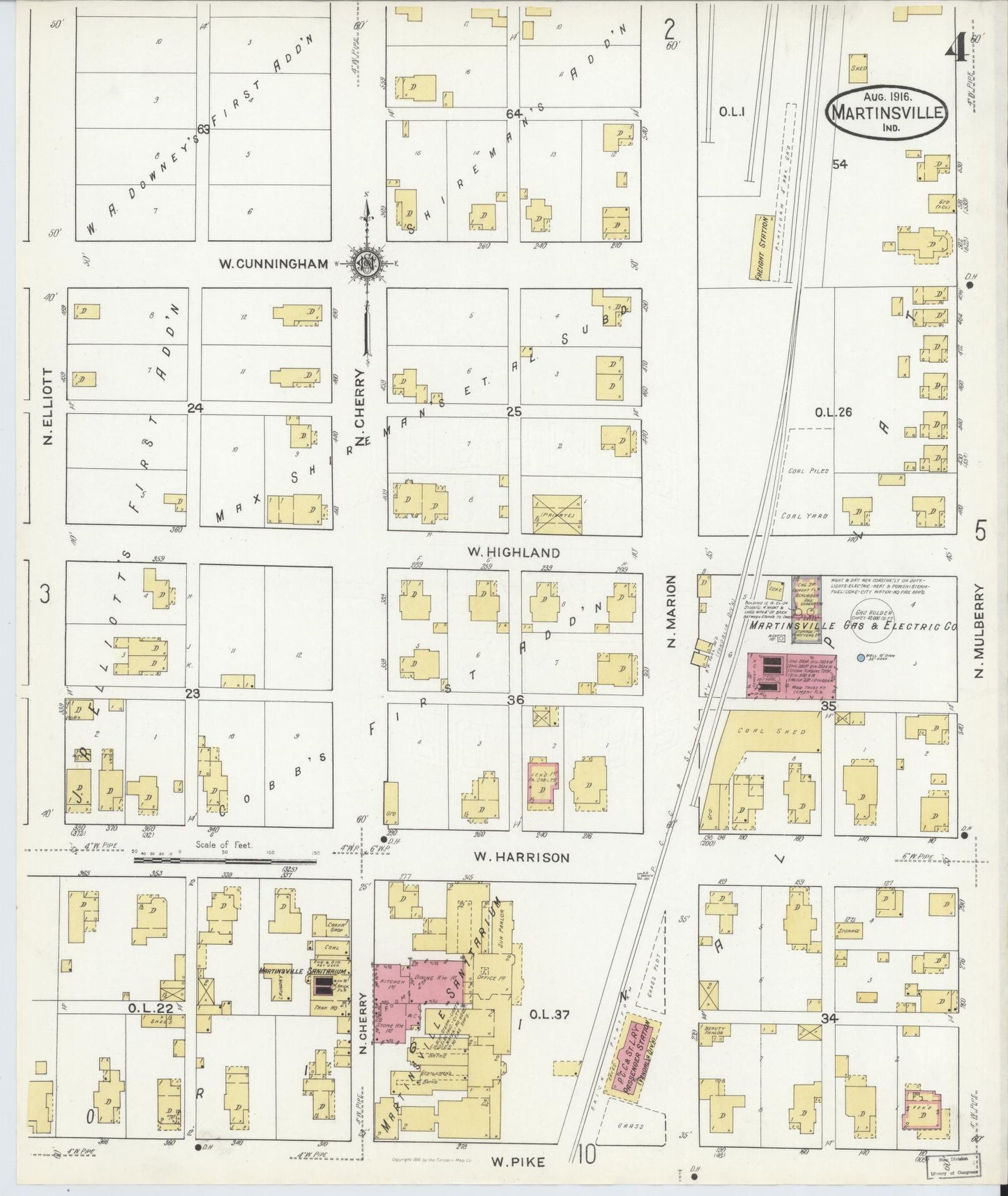 Sanborn Fire Insurance Map from Martinsville, Morgan County, Indiana (1916), Sheet #0004 - Complete Map Set gallery image, historic Sanborn map, vintage wall art, Indiana Indiana