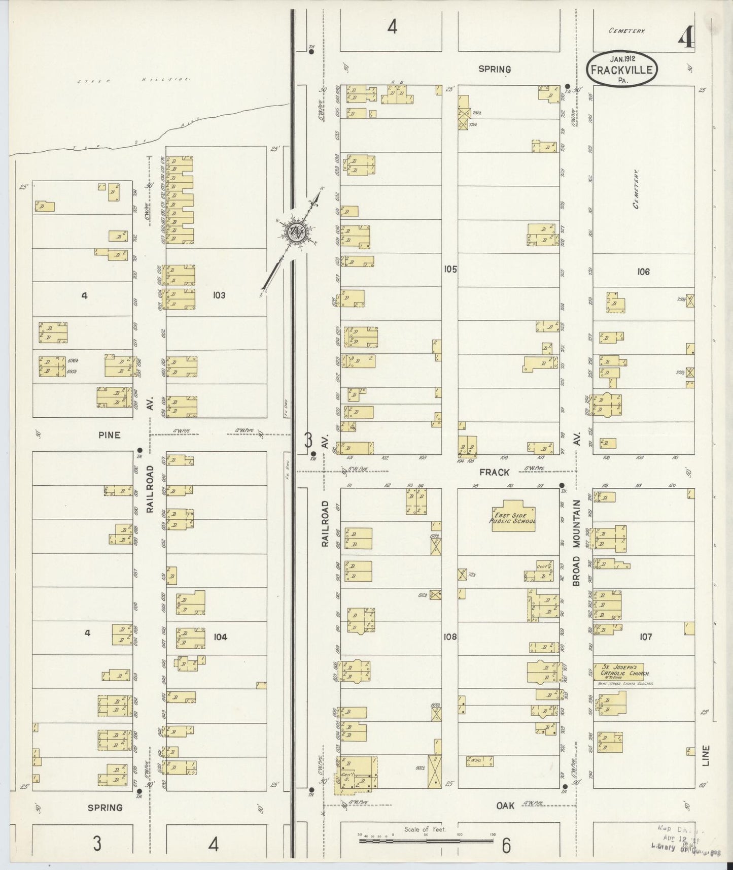 Sanborn Fire Insurance Map from Frackville, Schuylkill County, Pennsylvania (1912), Sheet #0004 - Historic Sanborn Fire Insurance Map Print, vintage old map wall art, antique decor, genealogy gift, Pennsylvania Pennsylvania map