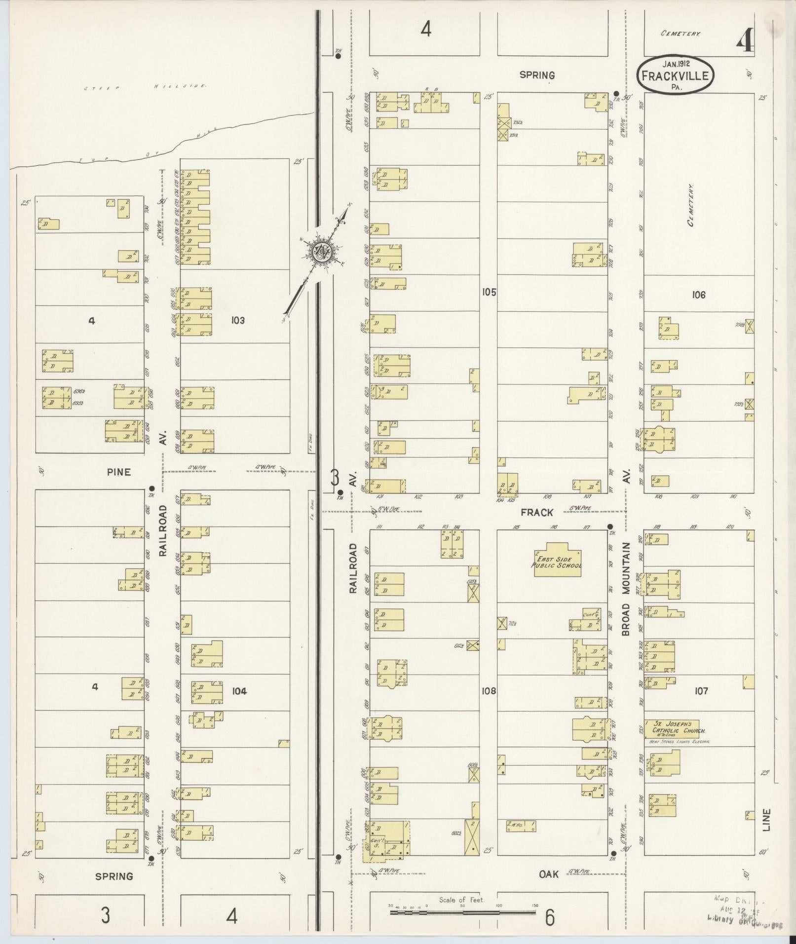 Sanborn Fire Insurance Map from Frackville, Schuylkill County, Pennsylvania (1912), Sheet #0004 - Historic Sanborn Fire Insurance Map Print, vintage old map wall art, antique decor, genealogy gift, Pennsylvania Pennsylvania map