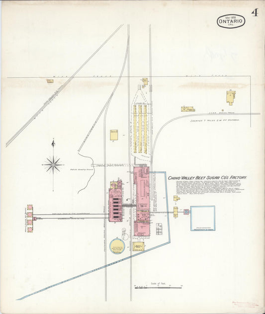 Sanborn Fire Insurance Map from Ontario, San Bernardino County, California (1893), Sheet #0004 - Historic Sanborn Fire Insurance Map Print, vintage old map wall art, antique decor, genealogy gift, California California map