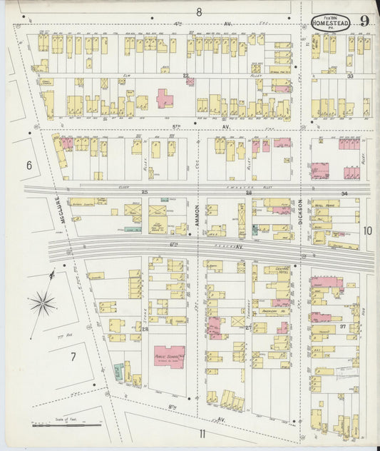 Sanborn Fire Insurance Map from Homestead, Allegheny County, Pennsylvania (1896), Sheet #0009 - Historic Sanborn Fire Insurance Map Print, vintage old map wall art, antique decor, genealogy gift, Pennsylvania Pennsylvania map