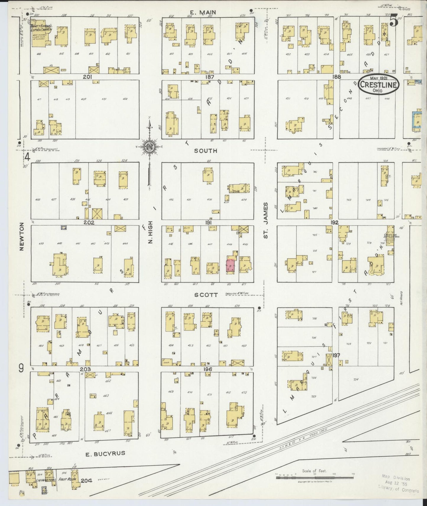 Sanborn Fire Insurance Map from Crestline, Crawford County, Ohio (1921), Sheet #0005 - Complete Map Set gallery image, historic Sanborn map, vintage wall art, Ohio Ohio