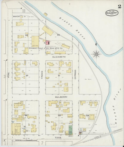 Sanborn Fire Insurance Map from Beaumont, Jefferson County, Texas (1894), Sheet #0002 - Complete Map Set gallery image, historic Sanborn map, vintage wall art, Texas Texas