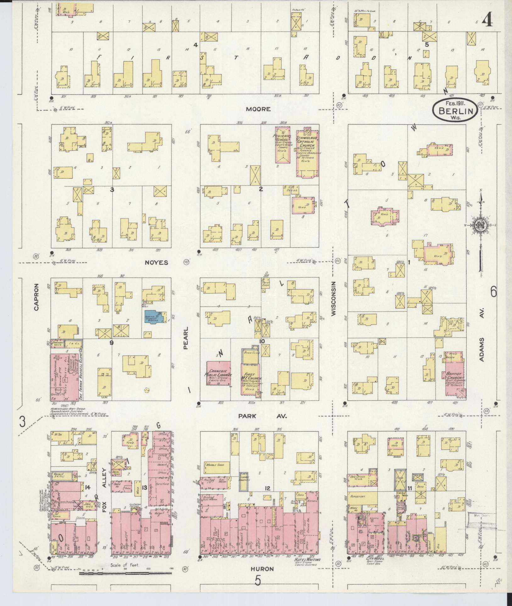 Sanborn Fire Insurance Map from Berlin, Green Lake County, Wisconsin (1911), Sheet #0004 - Complete Map Set gallery image, historic Sanborn map, vintage wall art, Wisconsin Wisconsin